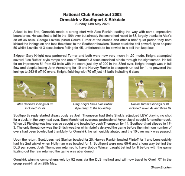 Match Report - Ormskirk V S&B National Club KO 14-3-23 – Square Leg