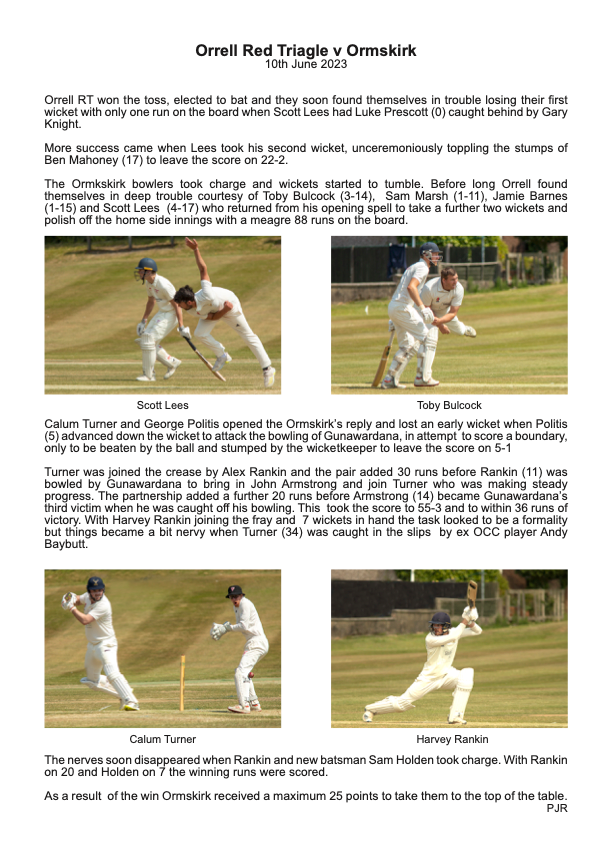 Match report 1st XI v Orrell Red Triangle 10-6-23