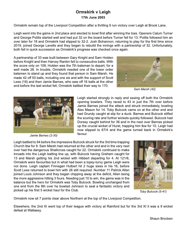 Match report Ormskirk v Leigh 17-6-23