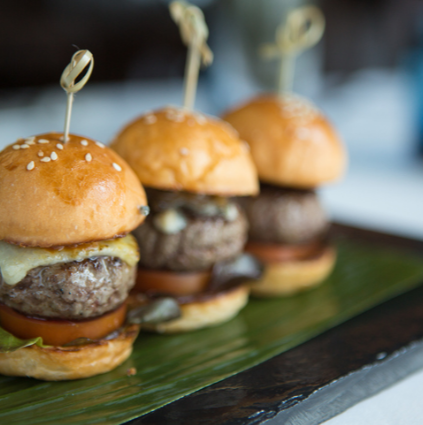 Mini cheeseburgers, tomato salsa