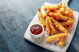 Tempura battered king prawns sweet chilli dipping sauce