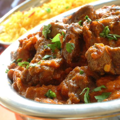 Chicken Balti, pilau rice, naan bread