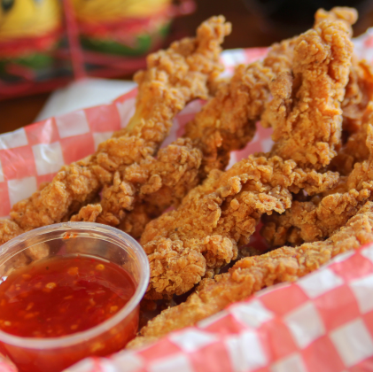 Southern fried chicken goujons, bbq dipping sauce